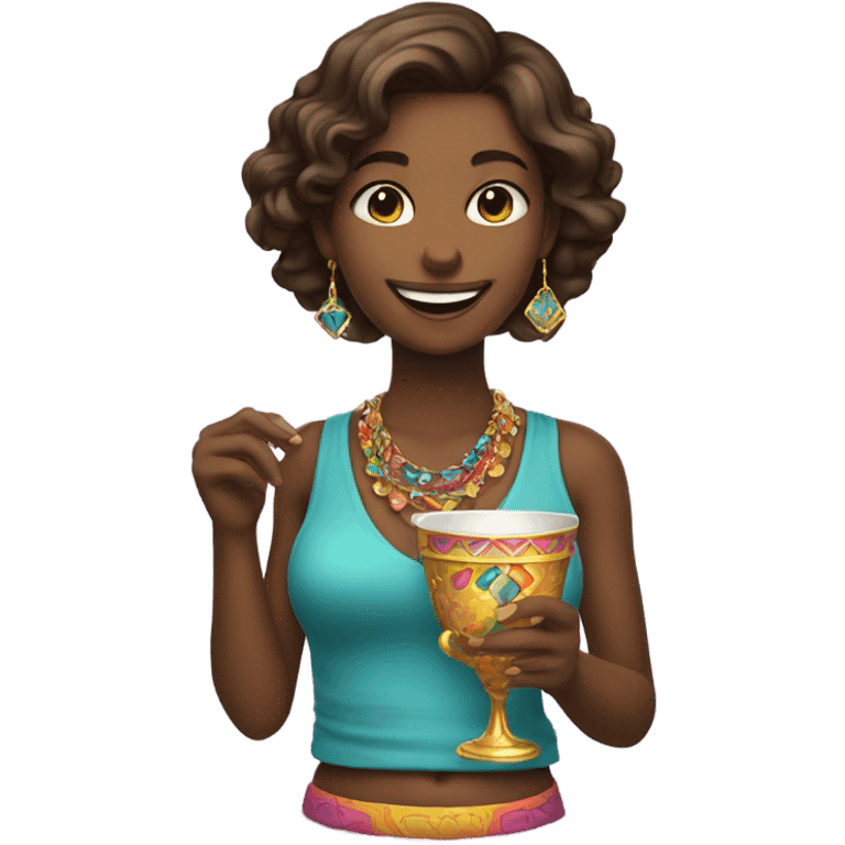 smiling girl with jewelry cup emoji