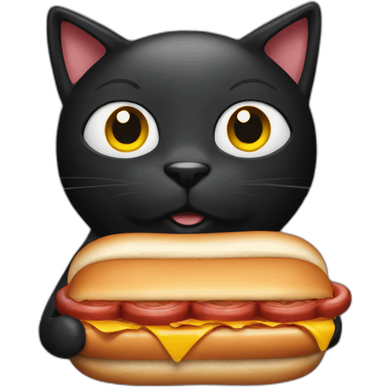 black cat holding a hot dog emoji