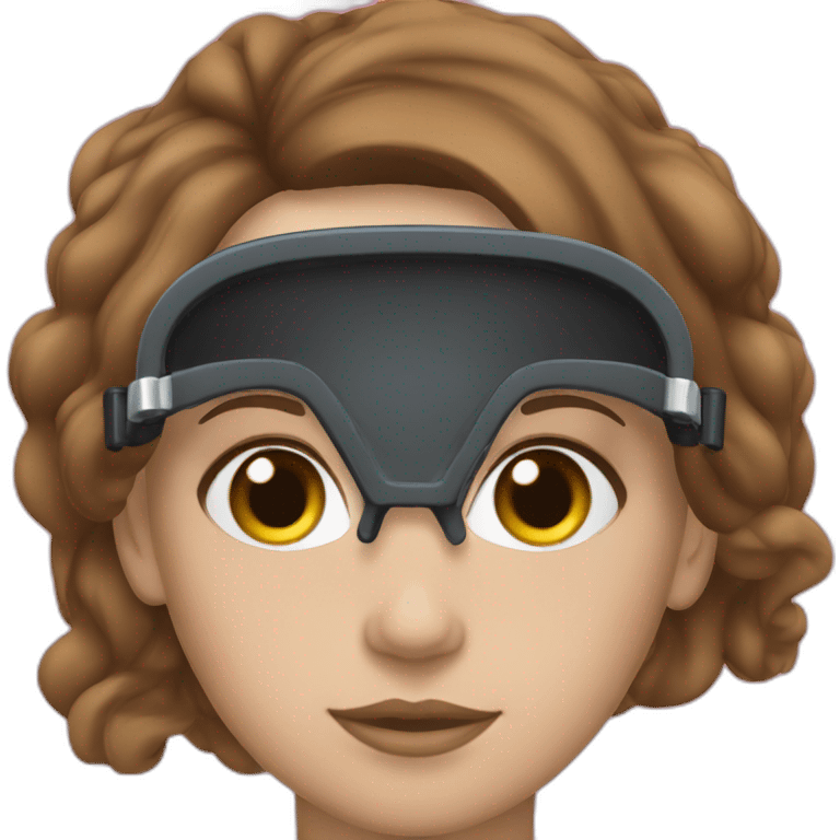 scubadiver woman, with brown, large and staright hair and black suit and Pink dive mask in her blue eyes emoji