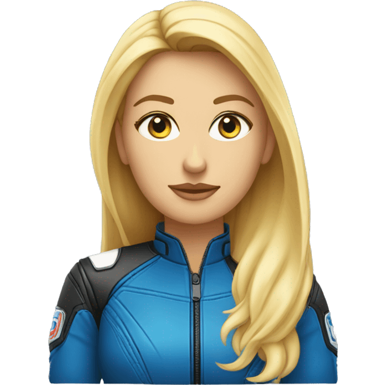 Mujer rubia de ojos azules subida a una moto emoji