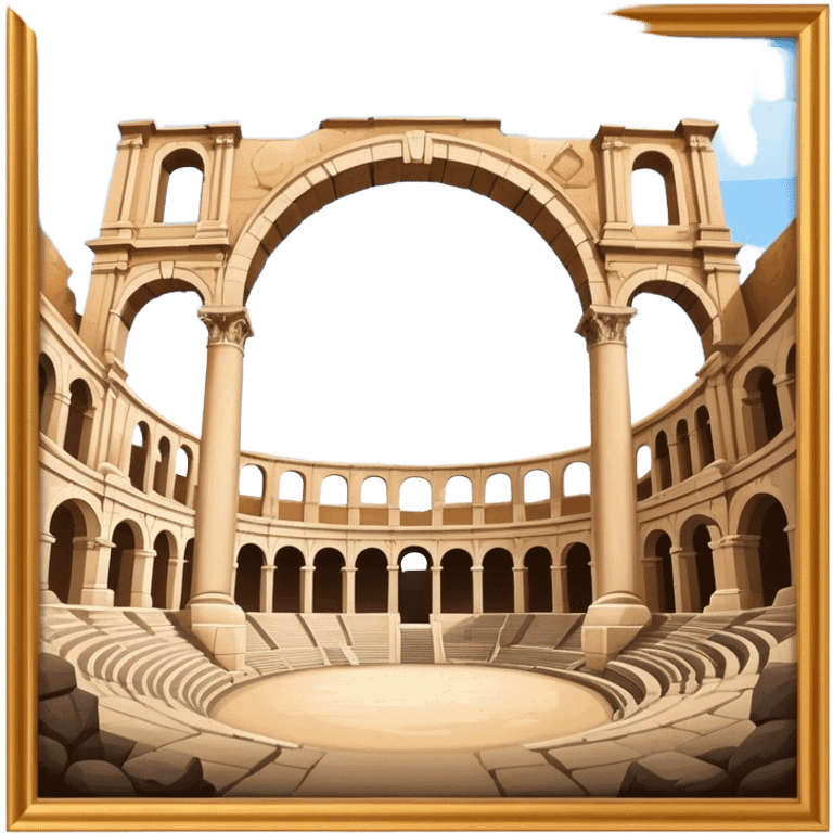 Cinematic Realistic Pula Arena Landmark Emoji, presenting the grand Roman amphitheater with towering stone arches. emoji