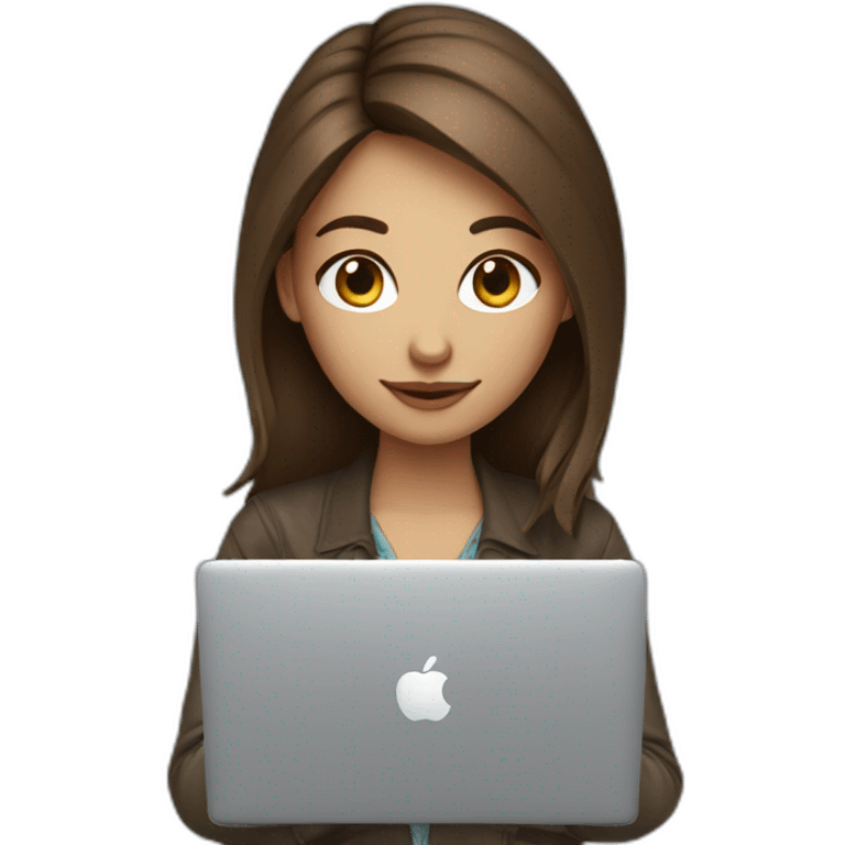 Beautiful programmer girl with brown hair working with MacBook emoji