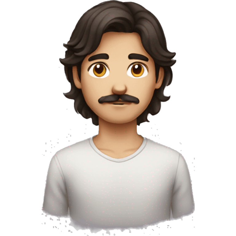 dark brown long hair boy with small moustache emoji