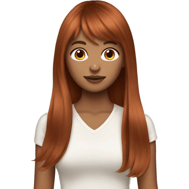 beautiful girl with long red brown hair and curtain bangs emoji