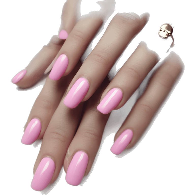 Pretty skeleton 5 fingers hand with pink nails manicure girly design but stylish minimalistic emoji