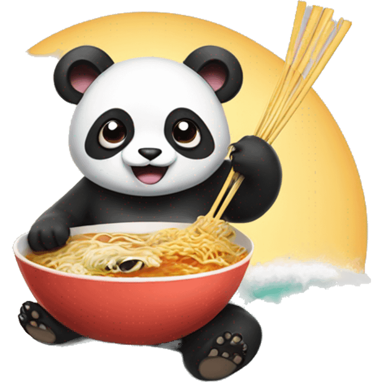 Panda wearing a tutu eating ramen and surfing  emoji