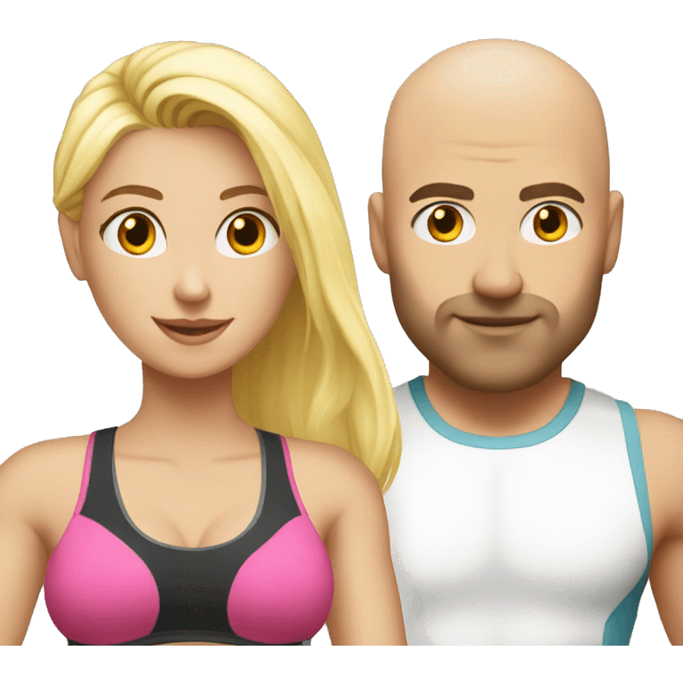 Blond girl going to the gym with a bald guy with white berth  emoji