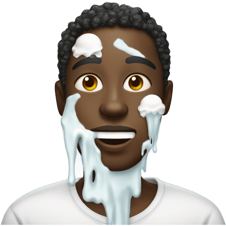 Black guy with white ice cream splattered on his face emoji