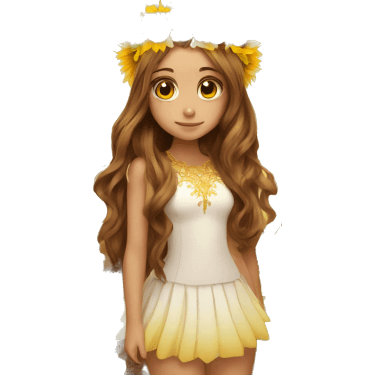 big wings, sunflower, Beautiful, fairy, gold, brown, long hair emoji