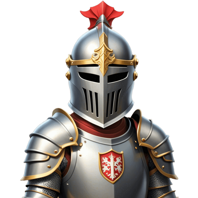 Clash of Clans aesthetic: Cinematic heroic Armored Knight Hero close up Emoji, rendered in a 3D vector-style similar to standard emojis with minimal shading and bold, simplified shapes. A compact, isometric warrior clad in gleaming plate armor with intricate heraldic details, softly glowing with a chivalrous medieval charm. Simplified yet unmistakably iconic, highly detailed and consistent, glowing with a soft radiant shine and high polish. Stylized with a touch of noble valor and a soft glowing outline, wearing a full face helm so that no face is visible with only eyes visible, capturing the essence of a gallant knight ready for honorable battle with a friendly, playful manner! emoji