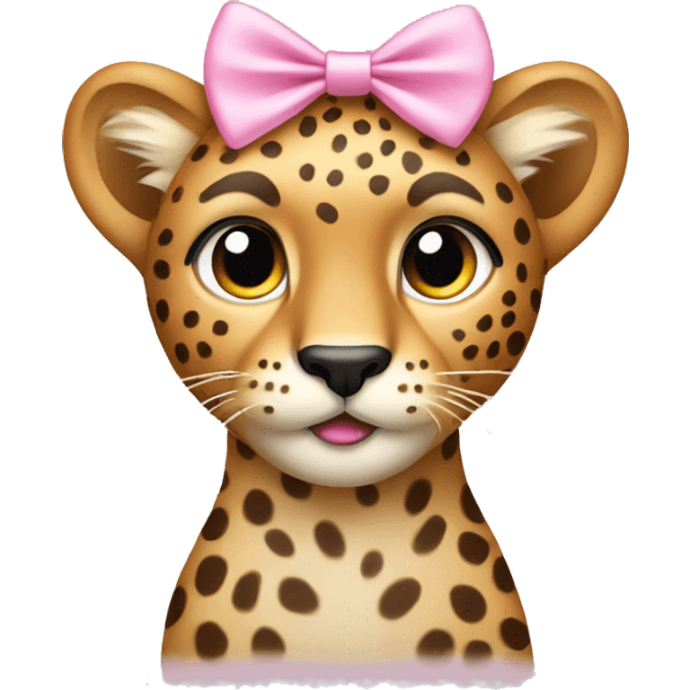 Cheetah with a light pink bow on top emoji