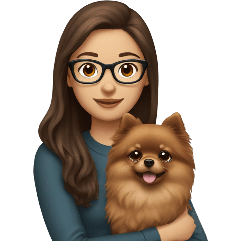 Brown haired girl with glasses holding brown Pomeranian  emoji