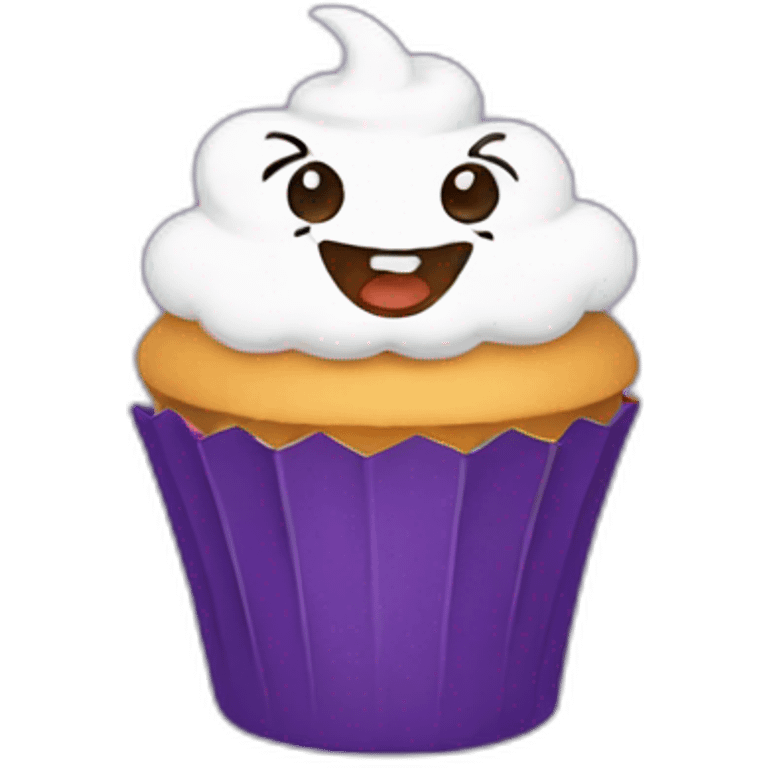 Happy cupcake with bats emoji