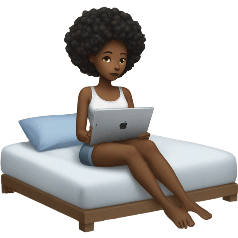 Black girl laying on bed watching iPad  emoji