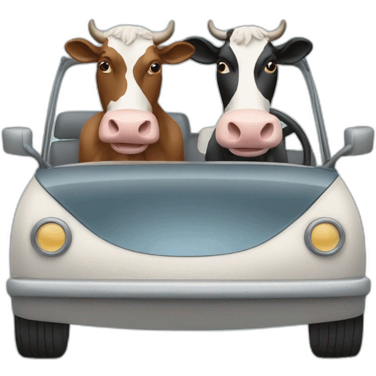 Two cows driving in a car emoji