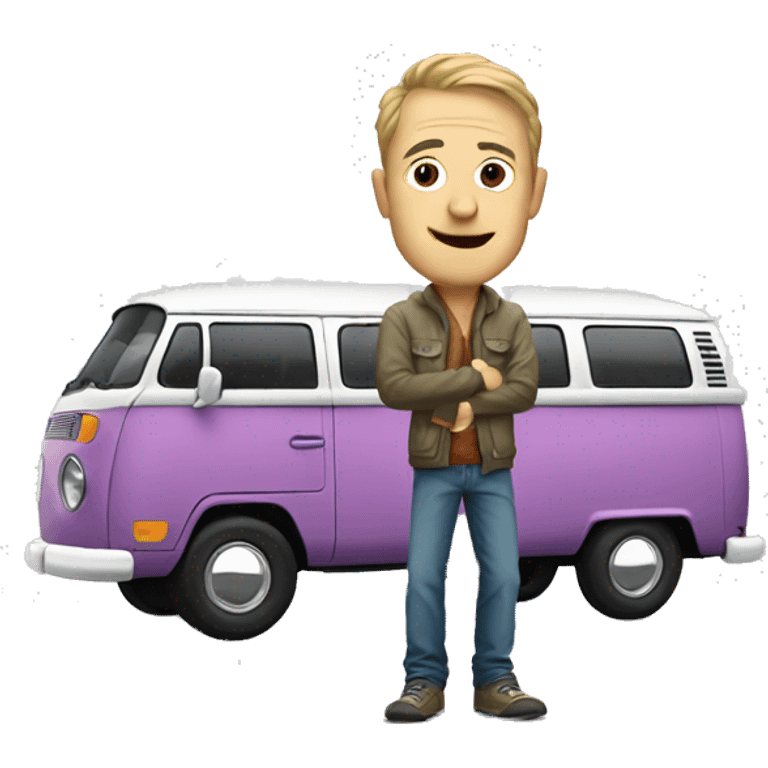 Hip white man with a Volkswagen camper van emoji