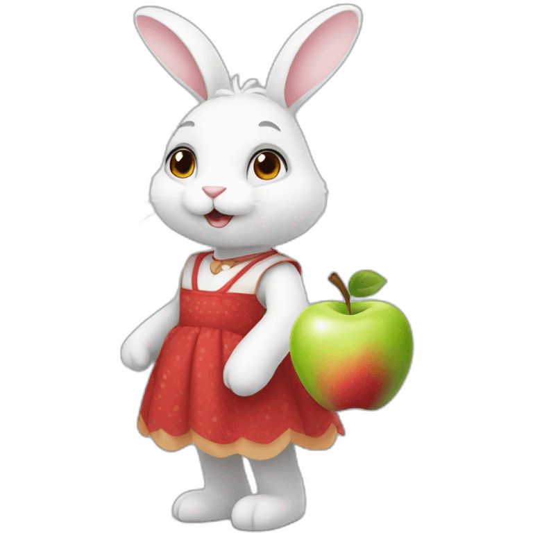 White bunny in dress with apple emoji