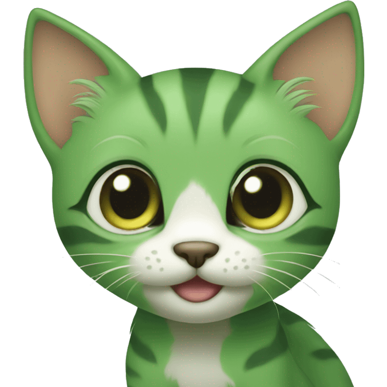 Cute, Green kitten with big eyes, smiling emoji