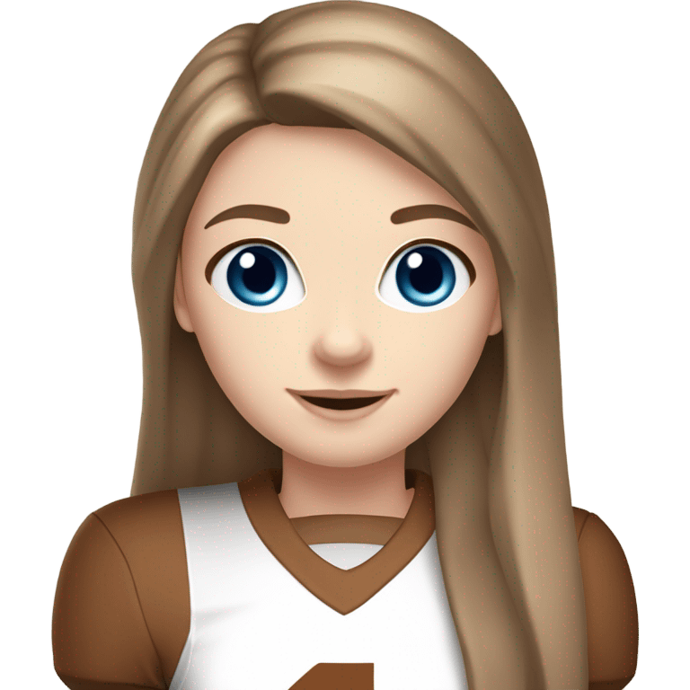 Beautiful girl, pale skin, blue eyes, long straight beautiful light brown hair, wearing Texas Longhorn football cheerleading uniform emoji