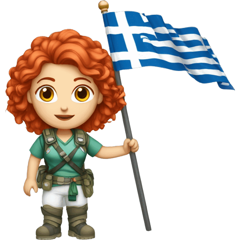 a red hair female on everest with greek flag emoji