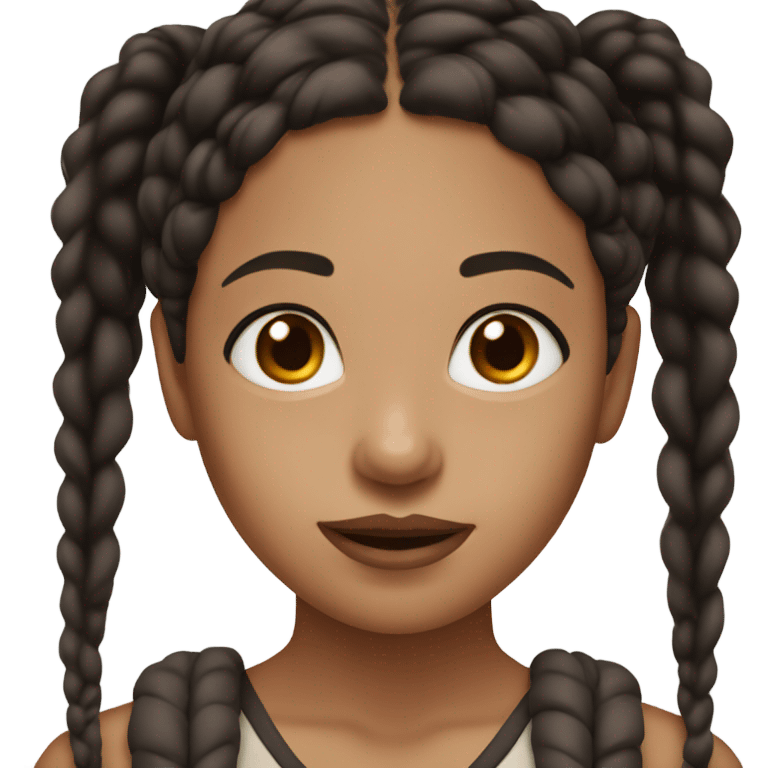 Girl with long black braids with dark brown eyes and round brown lips emoji