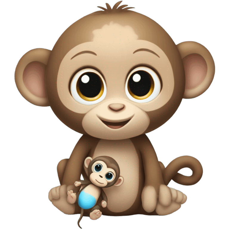 Light brown body, light blue eyes, baby monkey, jellycat stuffed animal emoji