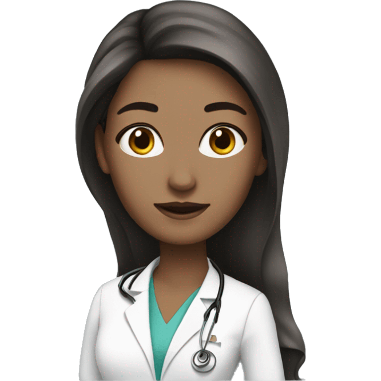 Beautiful doctor with brunette long hair with fair skin, black eye color emoji