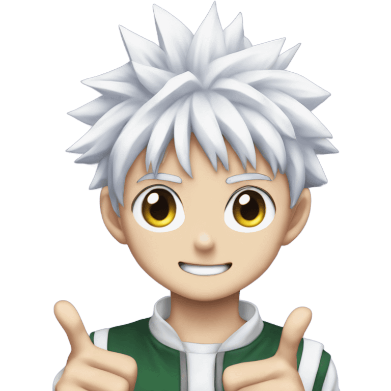 Killua (from HunterxHunter) pointing cute to his chick emoji