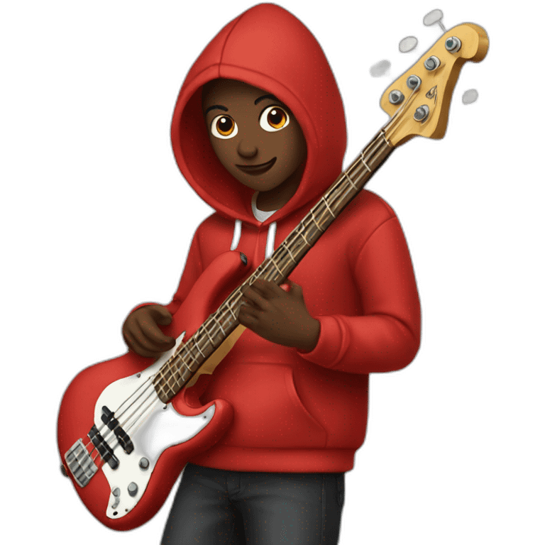 person playing the bass white skin and a red hoodie emoji