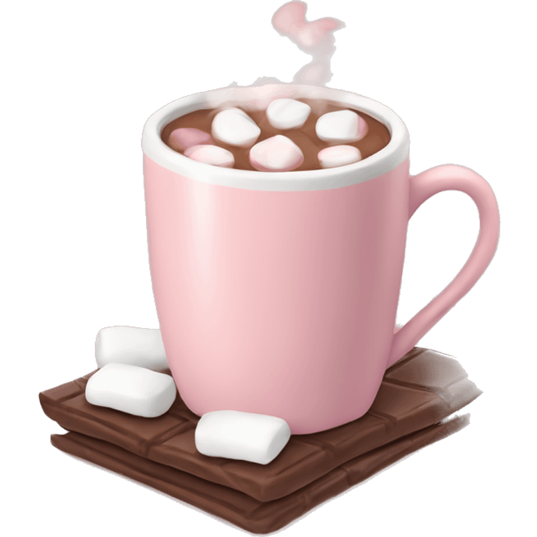 Light Pink mug of hot chocolate with marshmallows  emoji