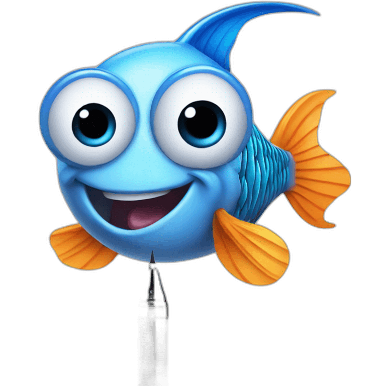 picture of a cartoon fish holding a ballpoint pen emoji