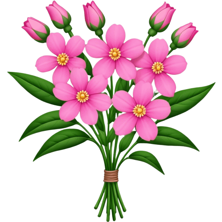 big bouquet pink Balsamina flower stem, leaf emoji