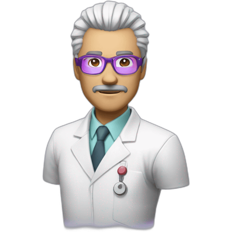 scientist with white coat (white mustache, white Heihachi Mishima hair, purple circle glasses) emoji