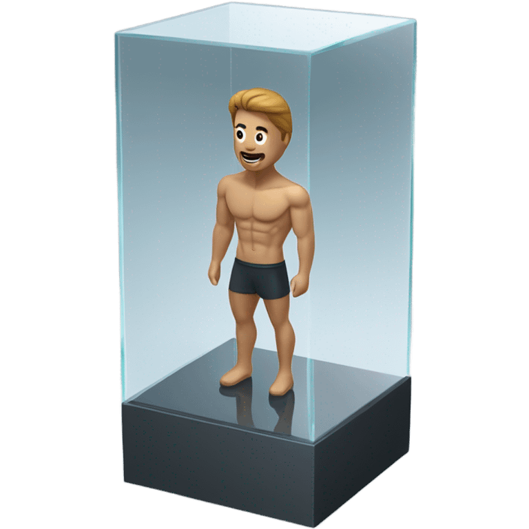 male abs inside a glass cube on a stand isometric view emoji