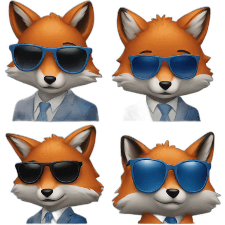 Two foxes in a blue four piece suit in sunglasses emoji