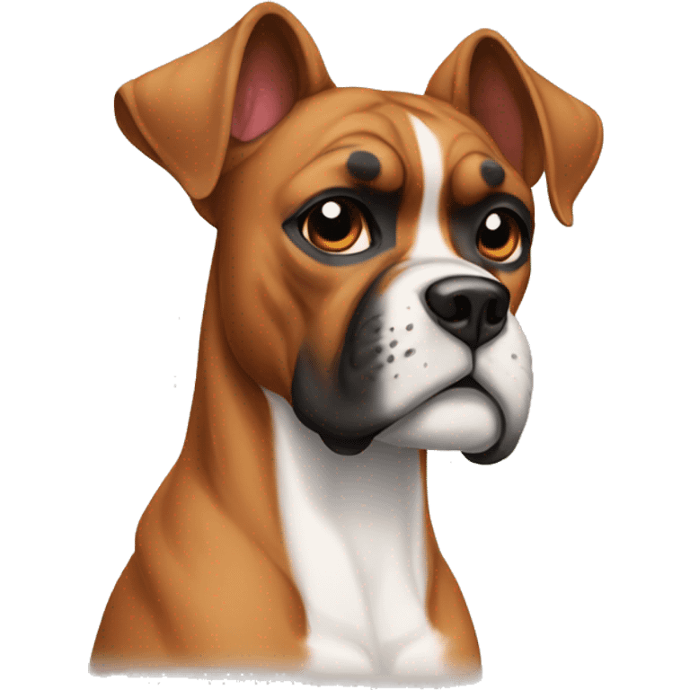 boxer dog with sharp ears and a name plaque in its collar that says MIKO emoji