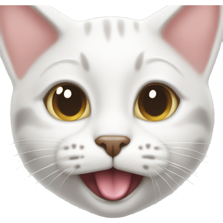 White funny cat with tongue￼ out emoji