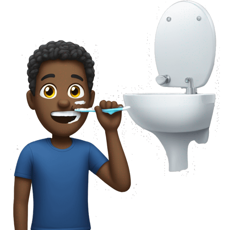 black guy brushing teeth wearing a dark blue t-shirt emoji