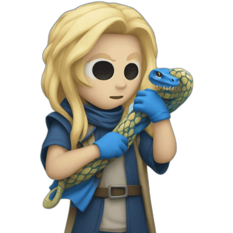 blue reaper with blonde hair who is holding a python emoji