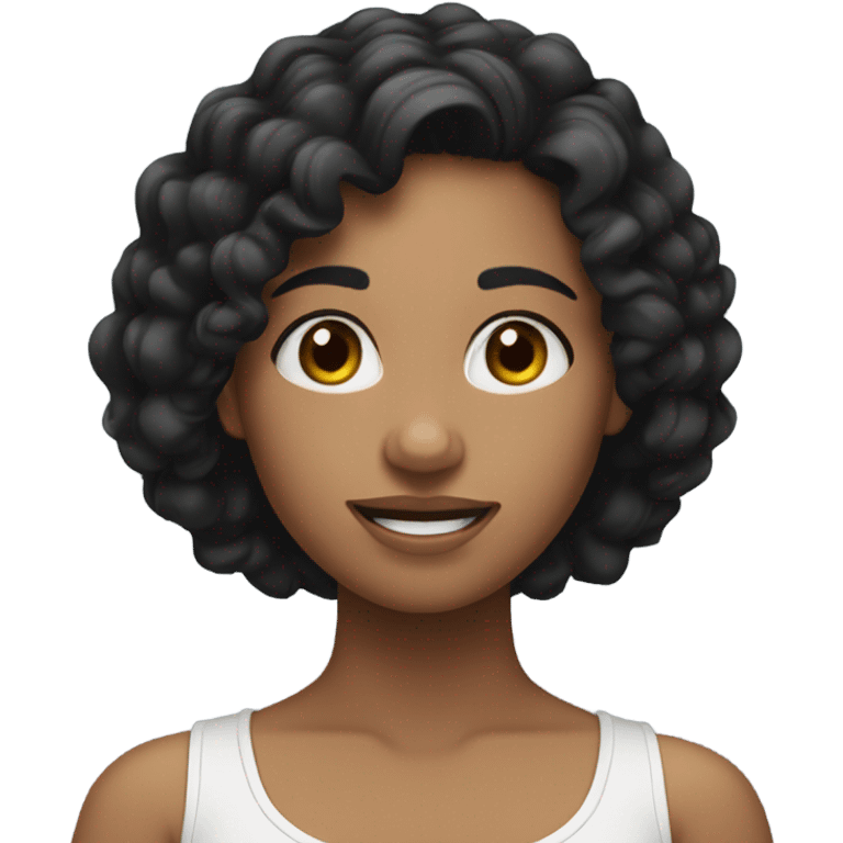 Girl. Long curly black hair, white skin, exercises emoji