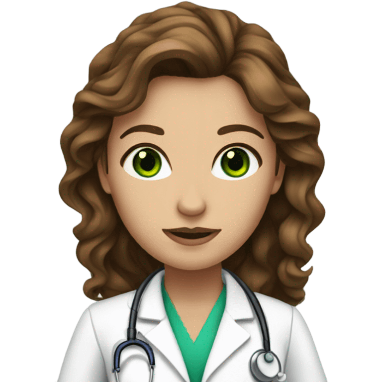 Female green eyes long brown wavy hair doctor  emoji