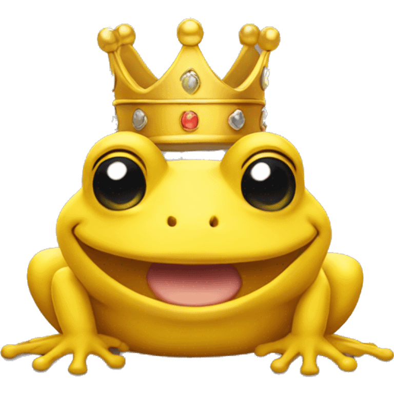 A yellow frog wearing a crown, winking and smiling. emoji