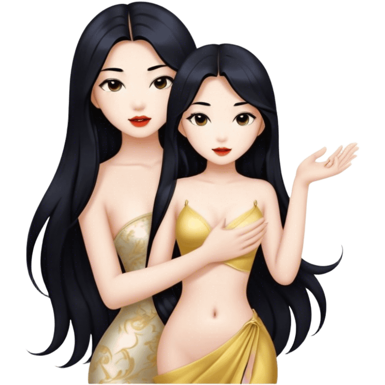 gorgeous Asian girl with long black hair, white skin, and a beautiful body  . Glamorous body  emoji