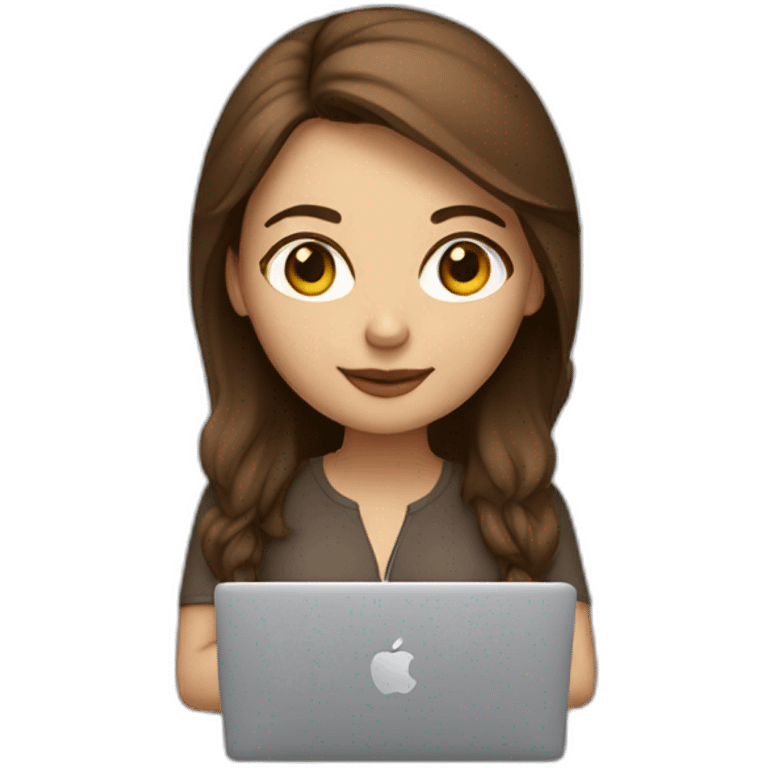 Beautiful programmer girl with brown hair working with MacBook emoji