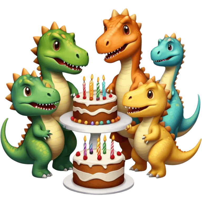 office dinosaurs in shirts eating birthday cake emoji