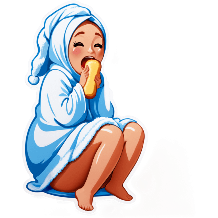 A beautiful female with the body of a Twinkie frosting down her legs and a towel covering her face emoji