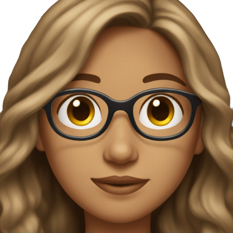 pretty lightly brown girl with long wavy brown hair and glasses emoji