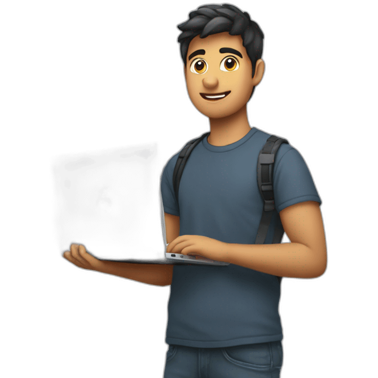 Coder boy taking laptop in hand, Arjun name logo on laptop emoji