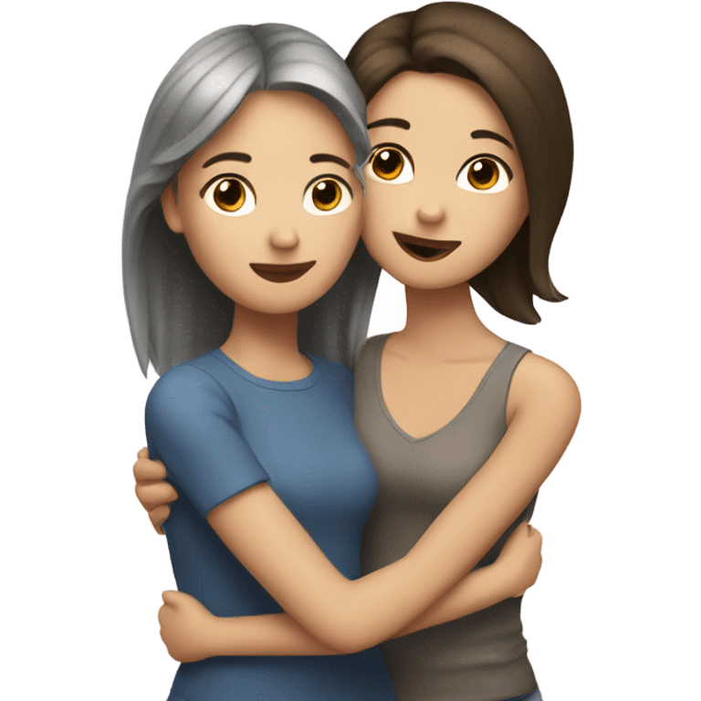 Blonde woman hugs Brunette Girl  emoji