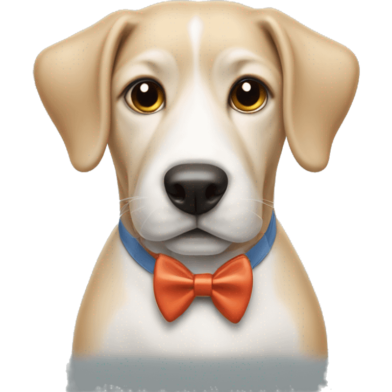 Dog wearing a bowtie eating stir-fry. emoji